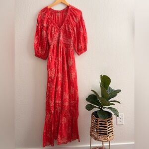 Free People Golden Hour Maxi Dress Cherry Red Floral Size XS